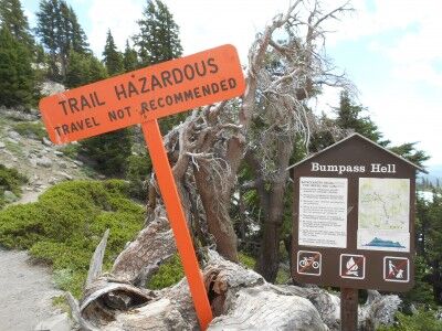 Bumpass Hell hazardous trail sign Lassen Volcanic National Park