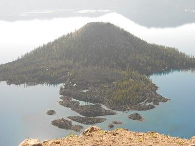 Wizard Island from Watchman's Tower at Crater Lake National Park