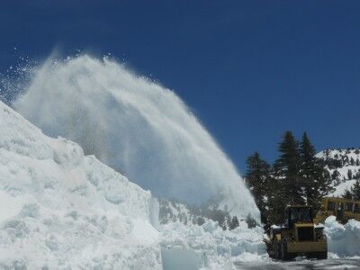 Clearing snow on the road at Lassen Volcanic National Park