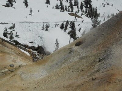 Steam rising from the ground at Sulphur Works in Lassen Volcanic National Park