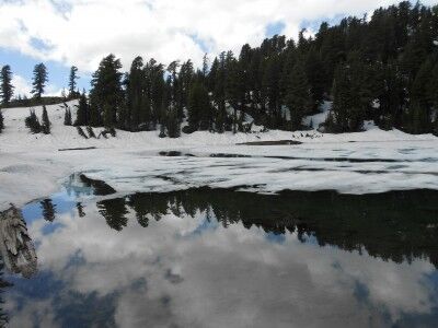 Emerald Lake covered with ice at Lassen Volcanic National Park