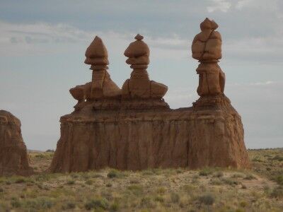 The 3 goblins at the entrance of Goblin Valley state park in Utah