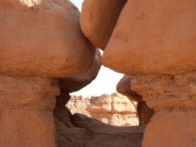 looking through goblins at goblin valley state park utah