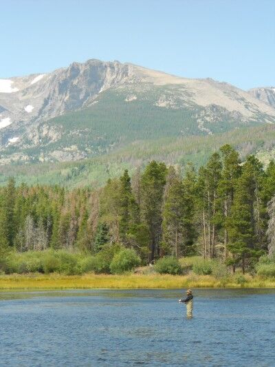 fishing in Sprague Lake at Rocky Mountain National Park