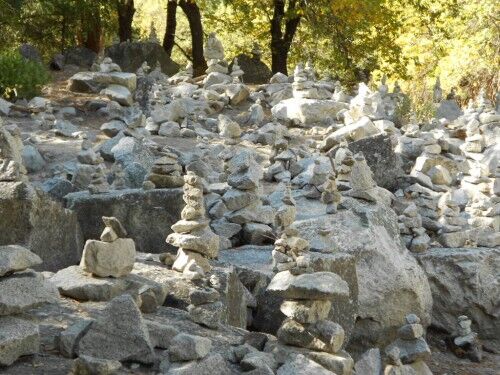 rock stacking near mirror lake